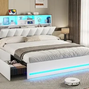 Bookcase Bed Frame with Charging Station