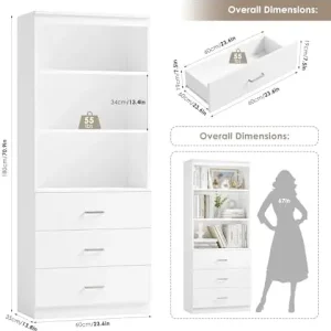 White Tall Bookshelf Cabinet
