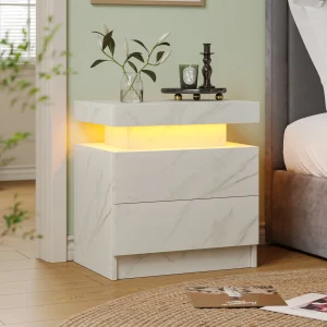 LED Nightstand with Two Drawers